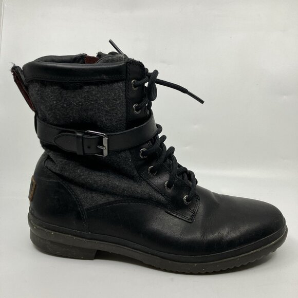 UGG Kesey Black Leather Side Zip Combat Boots Buckle Outdoors Womens 10 - Picture 1 of 13